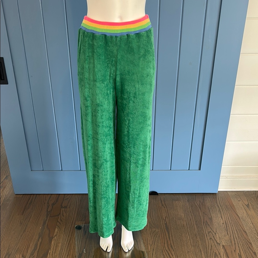 Sundry Green Terry Cloth Pants With Rainbow Stretch Waistband